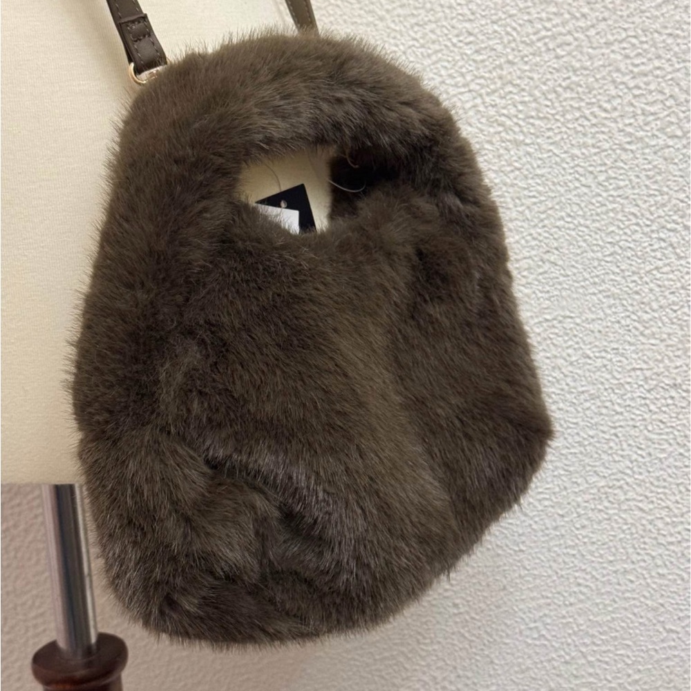 Faux Fur dark khaki green crossbody. Never used.